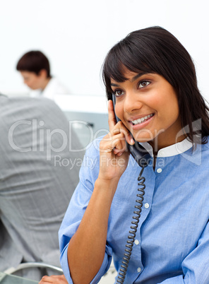ethnic businesswoman on phone
