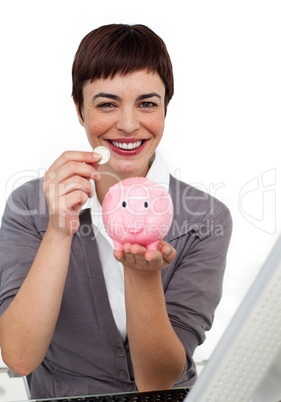 female executive saving money