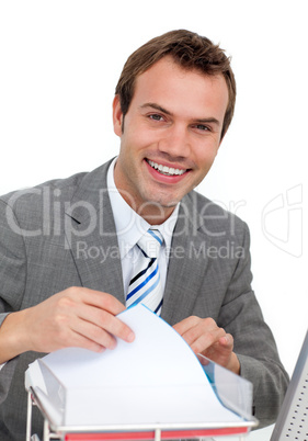 businessman studying a contract