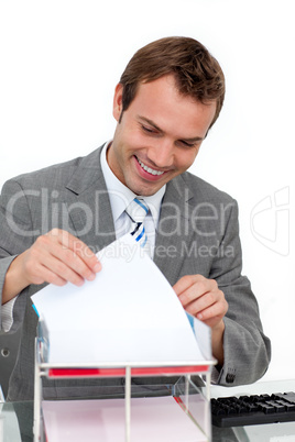 businessman studying a document