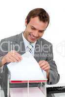 businessman studying a document