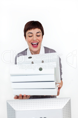 businesswoman with folders