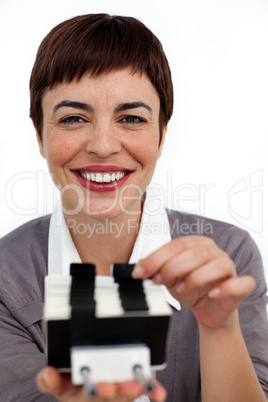 businesswoman with card holder