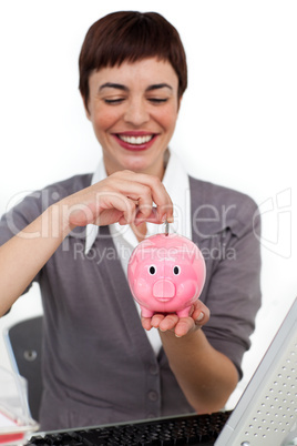 businesswoman saving money