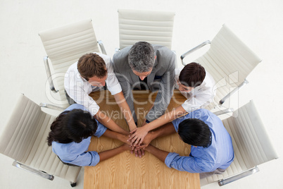 Multi-ethnic business people with hands together
