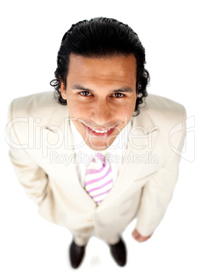 High angle of a smiling charismatic businessman