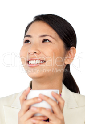 Asian businesswoman drinking coffee