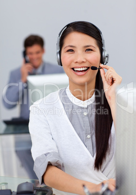 businesswoman with headset on