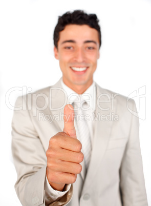 Successful businessman with thumb up