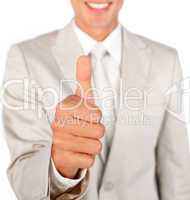 Close-up of a businessman with thumb up