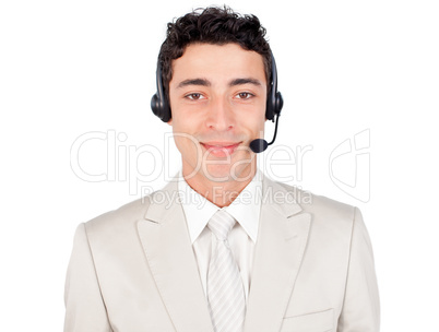 businessman with headset on