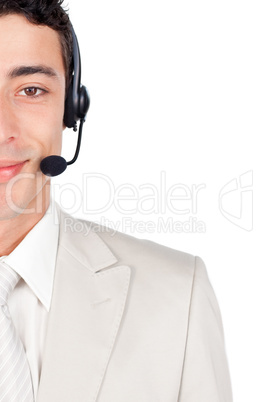 Assertive businessman with headset on
