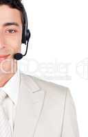 Assertive businessman with headset on