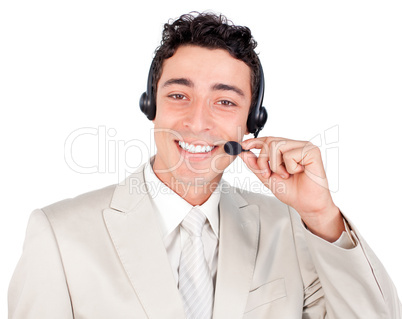 businessman with headset on