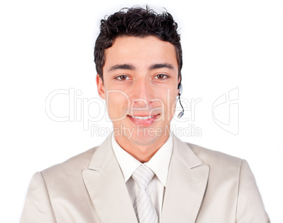 businessman with headset on