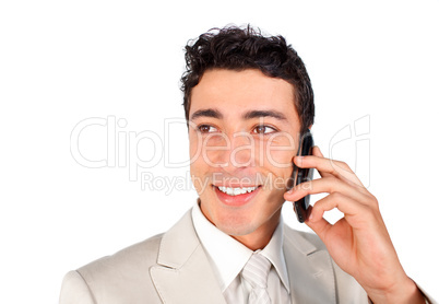 Charming young businessman talking on phone
