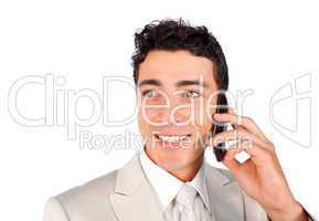 Charming young businessman talking on phone