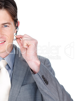 businessman talking on a headset