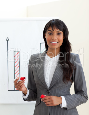 Ethnic young businesswoman reporting sales figures