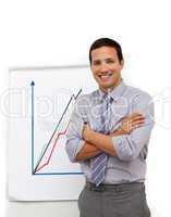 Businessman with folded arms giving a presentation