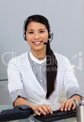 businesswoman using headset