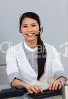 businesswoman using headset