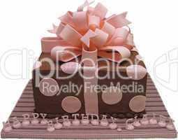 pink and brown gift cake