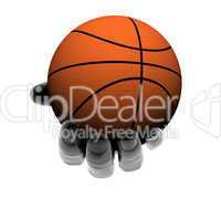 hand with basket ball isolated on a white