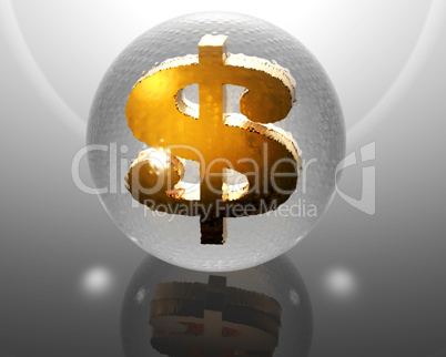 golden us dollar sign in glass orb