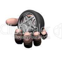 car tire wheel on the hand