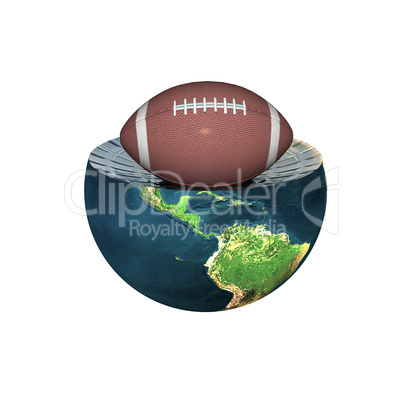 football on earth hemisphere isolated on white