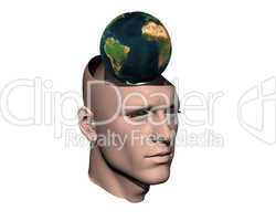 3D men cracked head with earth