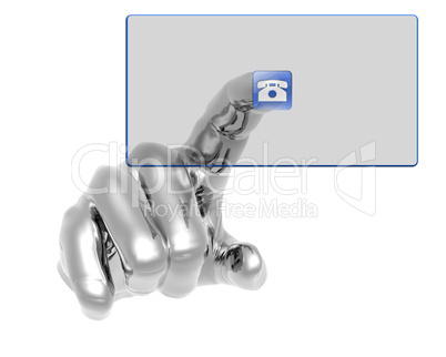 3D hand pushing transparent blue button