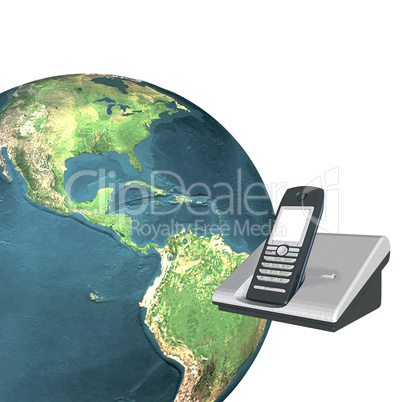 3d earth with phone isolated on a white