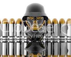 3d soldiers in a gas mask with bullets
