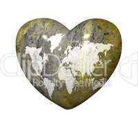 heart with earth grunge map on a white