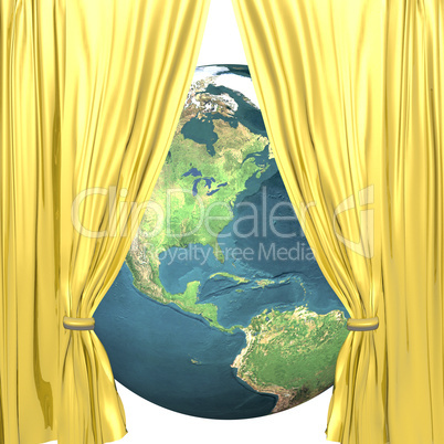 earth with bright colorful drapery on a white
