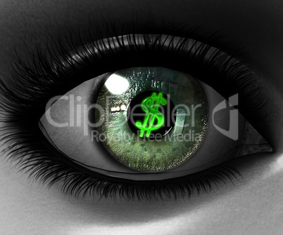 beautiful girl eye in 3D with us dollar