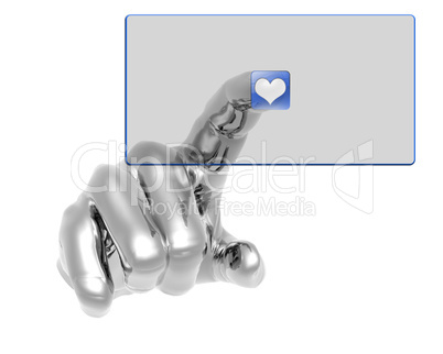 3D hand pushing transparent blue button