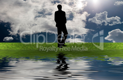 man silhouette on the grass