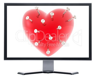 monitor with 3d virtual girl with red hearts