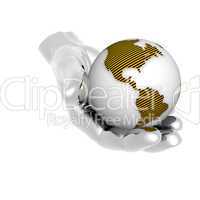 3D earth in bright hand isolated on a white