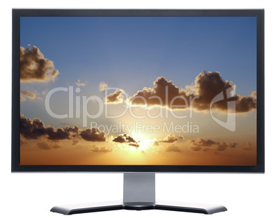 monitor with nice Sunset in Sea