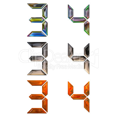 set of 3d metal digits