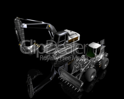 heavy building bulldozer and excavator on a black