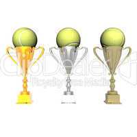 trophy cup with tennis ball isolated on a white