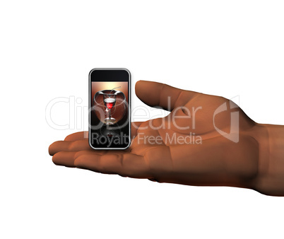 mobile phone on 3D hand