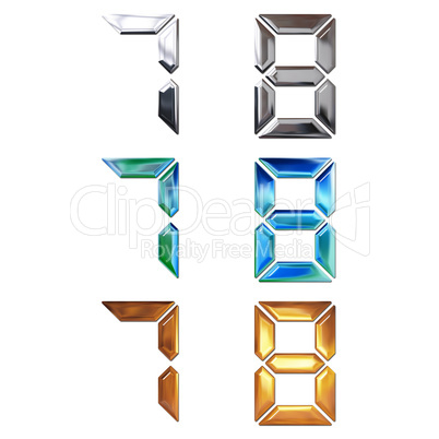 set of 3d metal digits