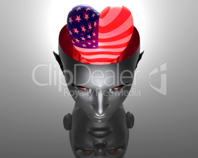 heart with us flag texture in girl head