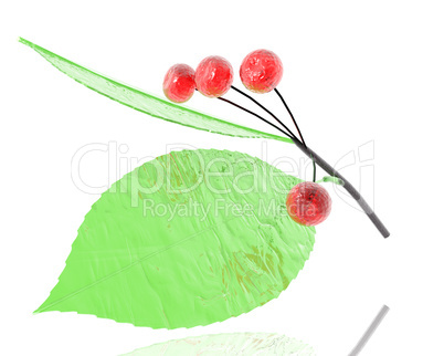 3D rubin bright glass cherry isolated on a white